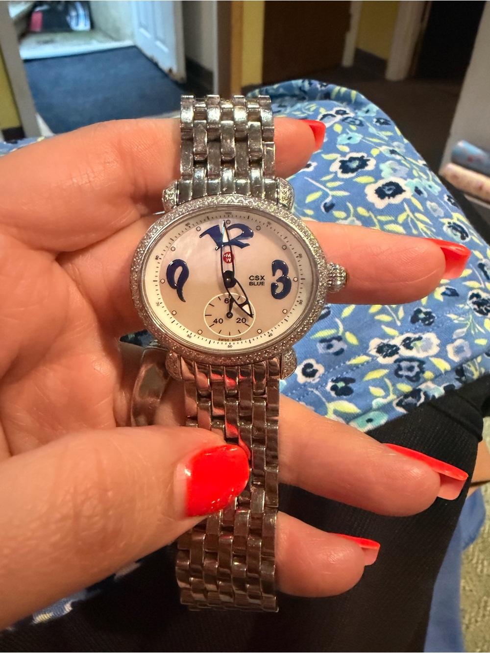 Michele CSX Blue Women's Watch with diamond and Crystal Bezel